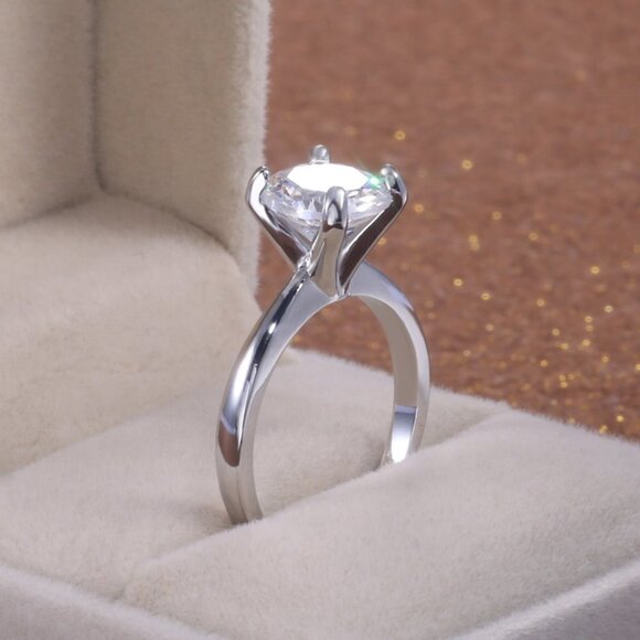 💍 Refine Beautiful Bright Four Round CZ Brass Silver Ring for Women, INDN8162 - Picture 4 of 9